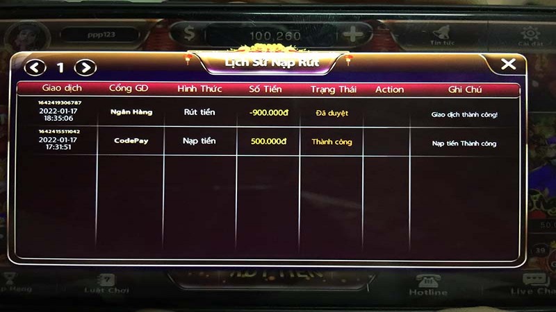 Các kênh giao dịch rút tiền đang được cổng game hỗ trợ